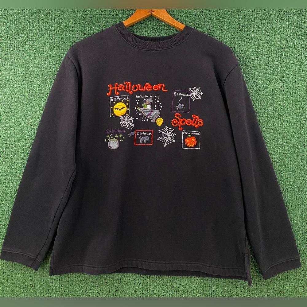 VTG 90’s Halloween Spells Witch Cat Bat Spider Sweatshirt Womens Sz Medium